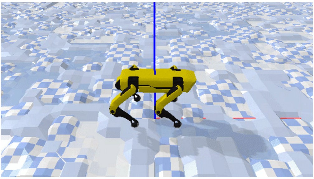 Рисунок 2. 3D-модель робота в симуляторе PyBullet с моделированием геометрии и законов физики, в котором происходило обучение алгоритмов управления. Источник: Russian Journal of Nonlinear Dynamics