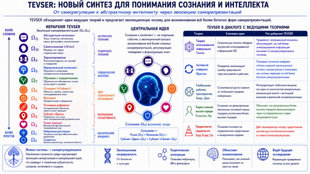 Рис. Структура теории TEVSER и её отношение к основным теориям сознания. Источник: ИИ-генерация, ChatGPT 5.6
