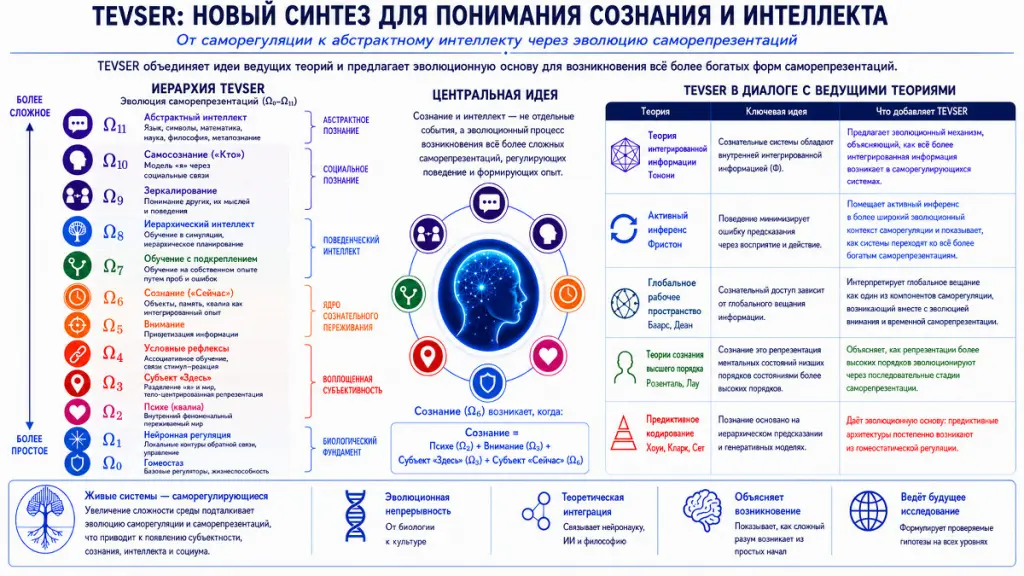 Рис. Структура теории TEVSER и её отношение к основным теориям сознания. Источник: ИИ-генерация, ChatGPT 5.6